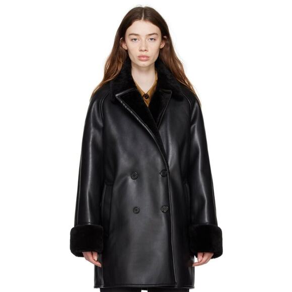 DRAE - SSENSE Double-Breasted Black Faux-Leather Coat - Size S - Picture 1 of 10